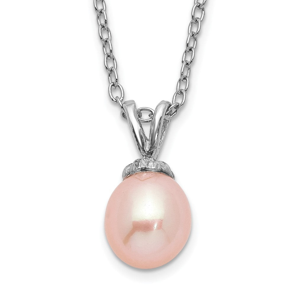 Sterling Silver Madi K RH-plated Pink Rice 6-7mm FWC Pearl Necklace