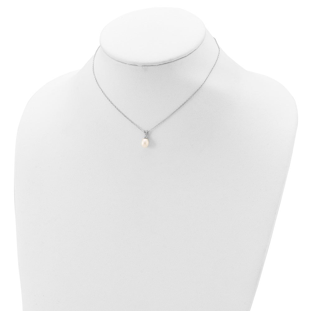 Sterling Silver Madi K RH-plated White Rice 6-7mm FWC Pearl Necklace