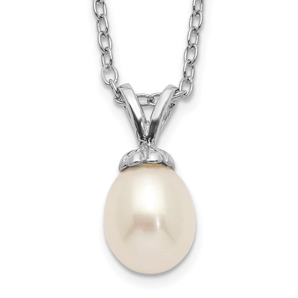 Sterling Silver Madi K RH-plated White Rice 6-7mm FWC Pearl Necklace