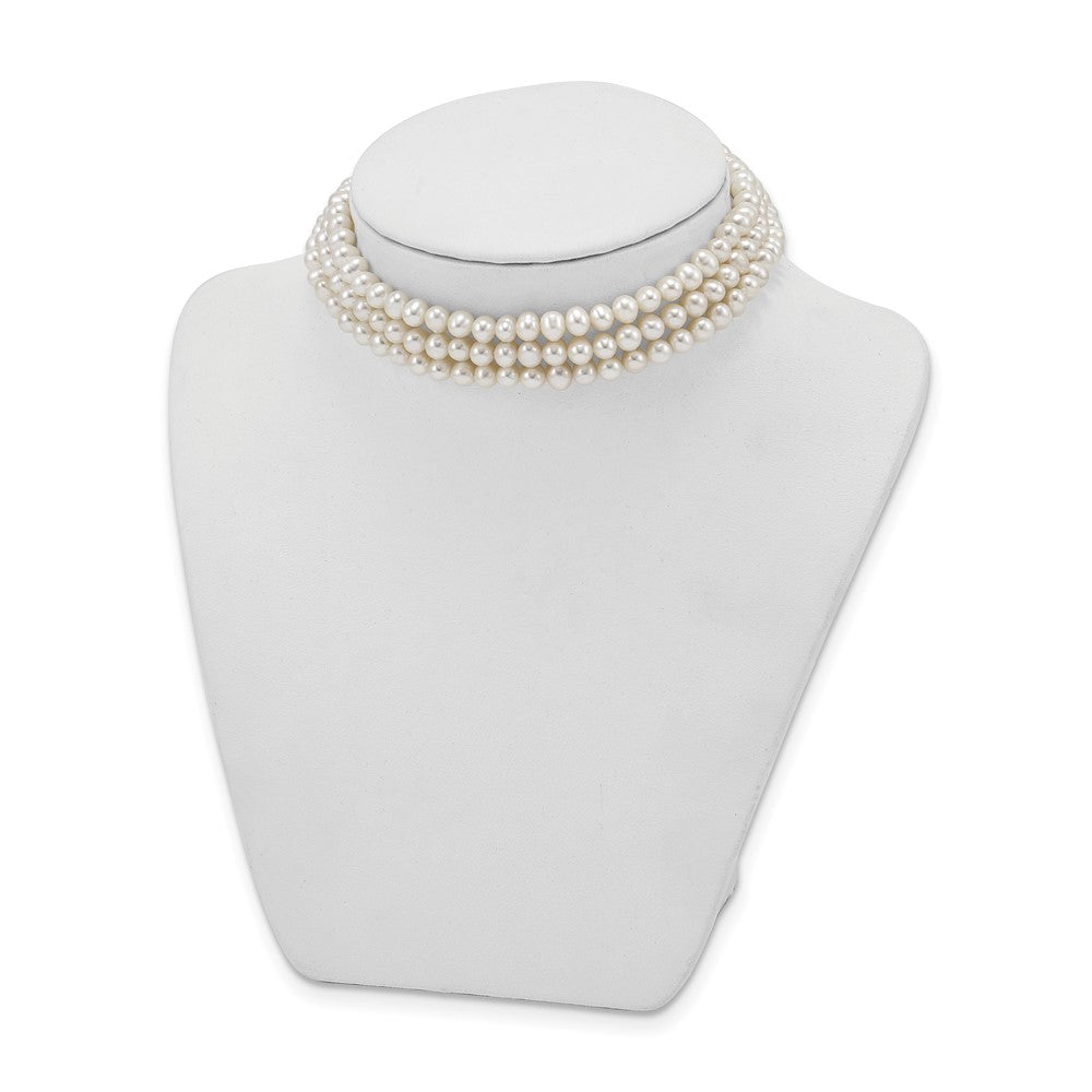 Sterling Silver Rhd-plt 5-6mm 3 rows FWC Pearl w/1.5in Choker