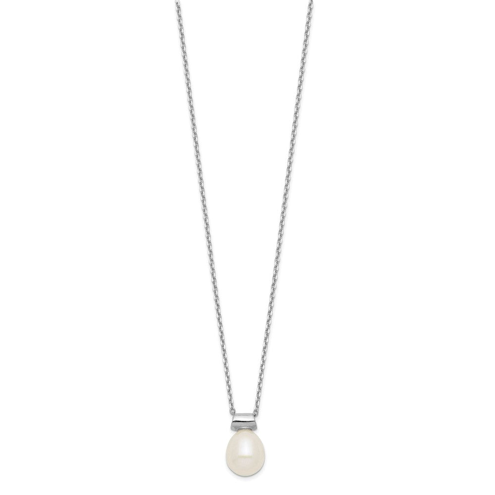 Sterling Silver Rhod-plat 7-7.5mm Rice FWC Pearl 1.5in ext Necklace