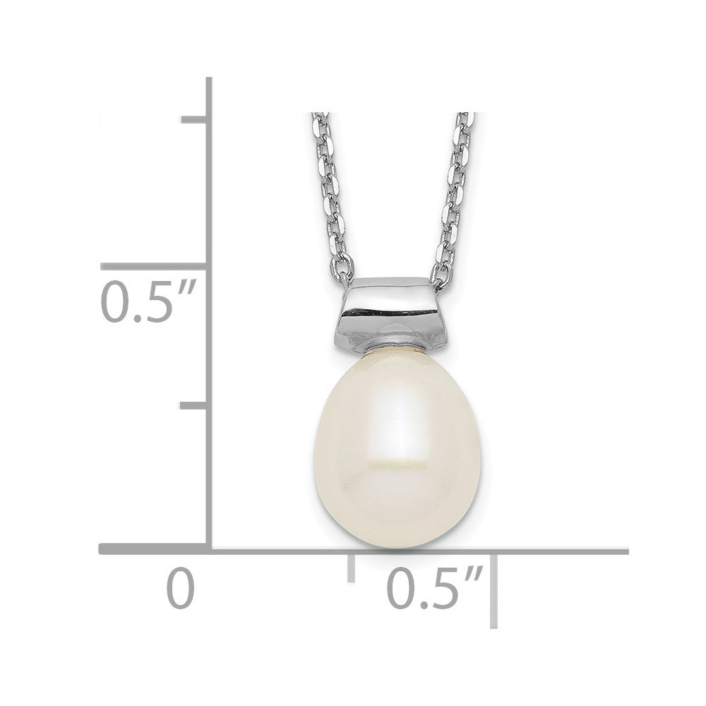 Sterling Silver Rhod-plat 7-7.5mm Rice FWC Pearl 1.5in ext Necklace