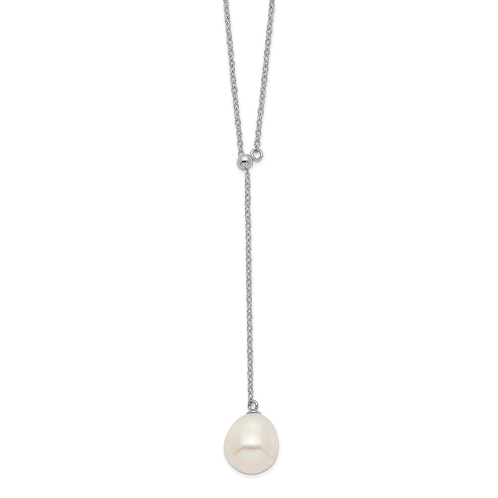 Sterling Silver Rhod-plat 10-11mm White Teardrop FWC Pearl Drop Necklace