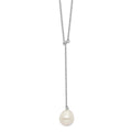 Sterling Silver Rhod-plat 10-11mm White Teardrop FWC Pearl Drop Necklace