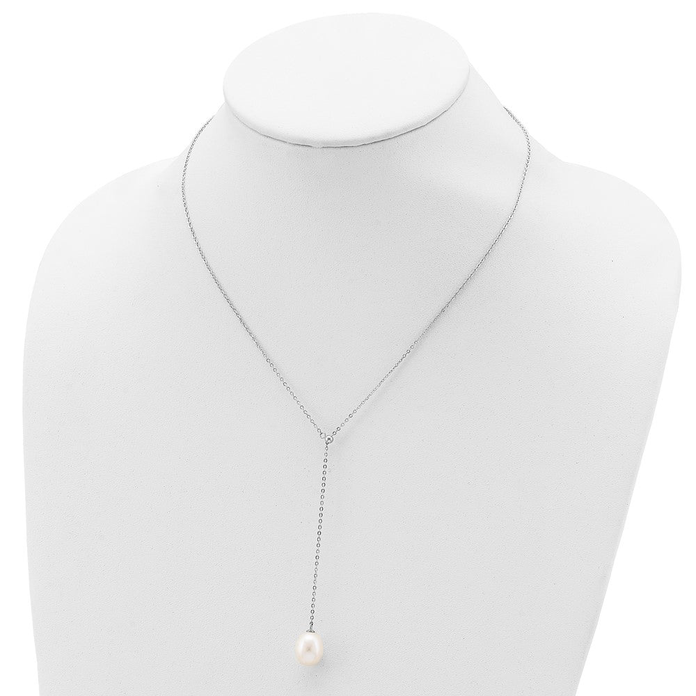 Sterling Silver Rhod-plat 10-11mm White Teardrop FWC Pearl Drop Necklace