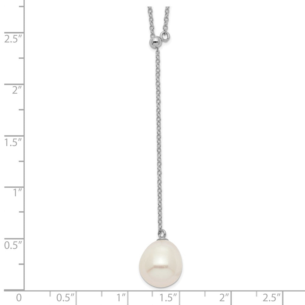 Sterling Silver Rhod-plat 10-11mm White Teardrop FWC Pearl Drop Necklace