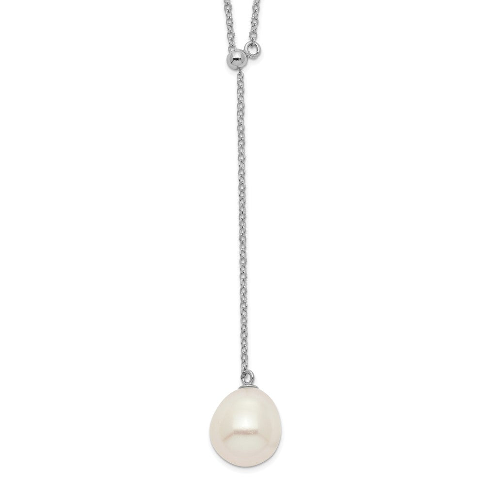 Sterling Silver Rhod-plat 10-11mm White Teardrop FWC Pearl Drop Necklace