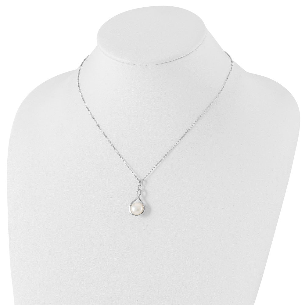 Sterling Silver Rhod-plat 10-11mm White FWC Pearl Necklace