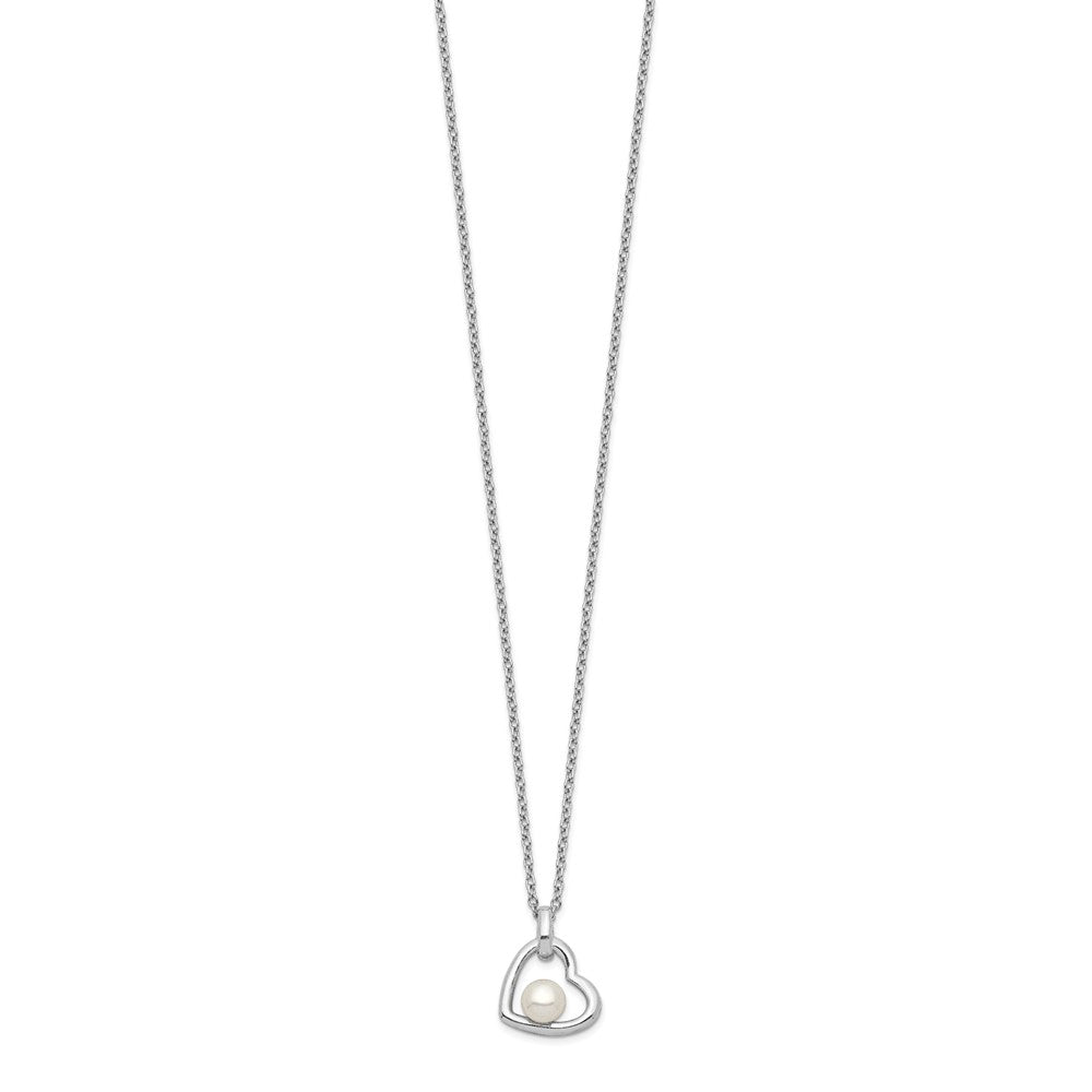 Sterling Silver Rhodium-plated 4-5mm White Button FWC Pearl Heart Necklace