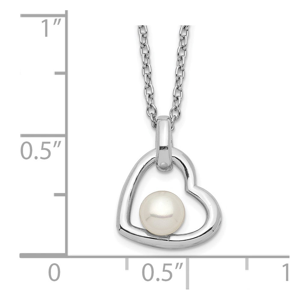 Sterling Silver Rhodium-plated 4-5mm White Button FWC Pearl Heart Necklace