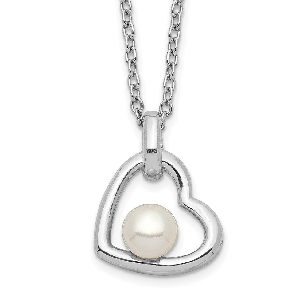 Sterling Silver Rhodium-plated 4-5mm White Button FWC Pearl Heart Necklace