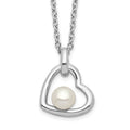 Sterling Silver Rhodium-plated 4-5mm White Button FWC Pearl Heart Necklace