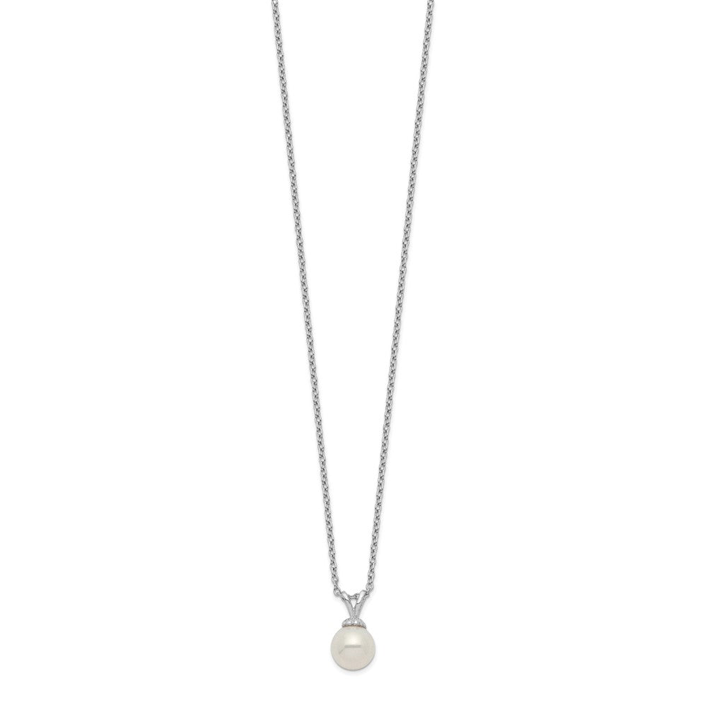 Sterling Silver Rhod-plat 7-7.5mm White Round FWC Pearl Necklace