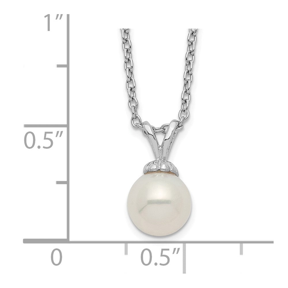 Sterling Silver Rhod-plat 7-7.5mm White Round FWC Pearl Necklace