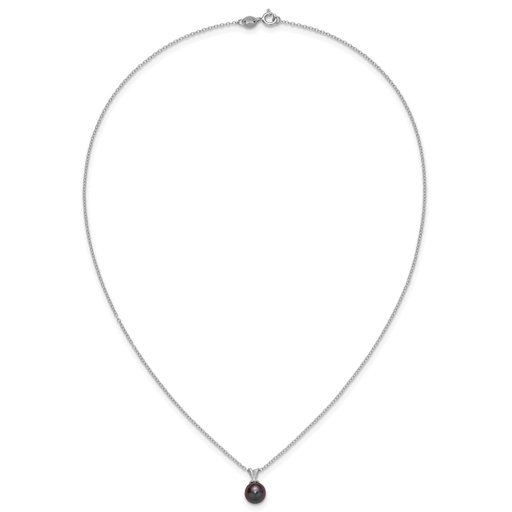 Sterling Silver Rhod-plat 7-7.5mm Black Round FWC Pearl Necklace