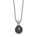 Sterling Silver Rhod-plat 7-7.5mm Black Round FWC Pearl Necklace
