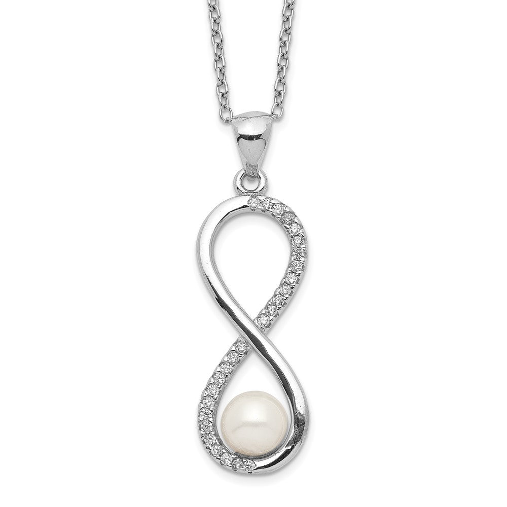Sterling Silver Rhodium-plated 5-6mm Round FWC Pearl CZ Infinity Necklace
