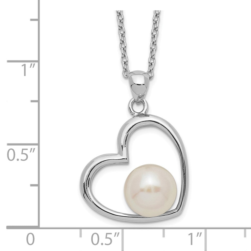 Sterling Silver Rhodium-plated 7-8mm White Button FWC Pearl Heart Necklace