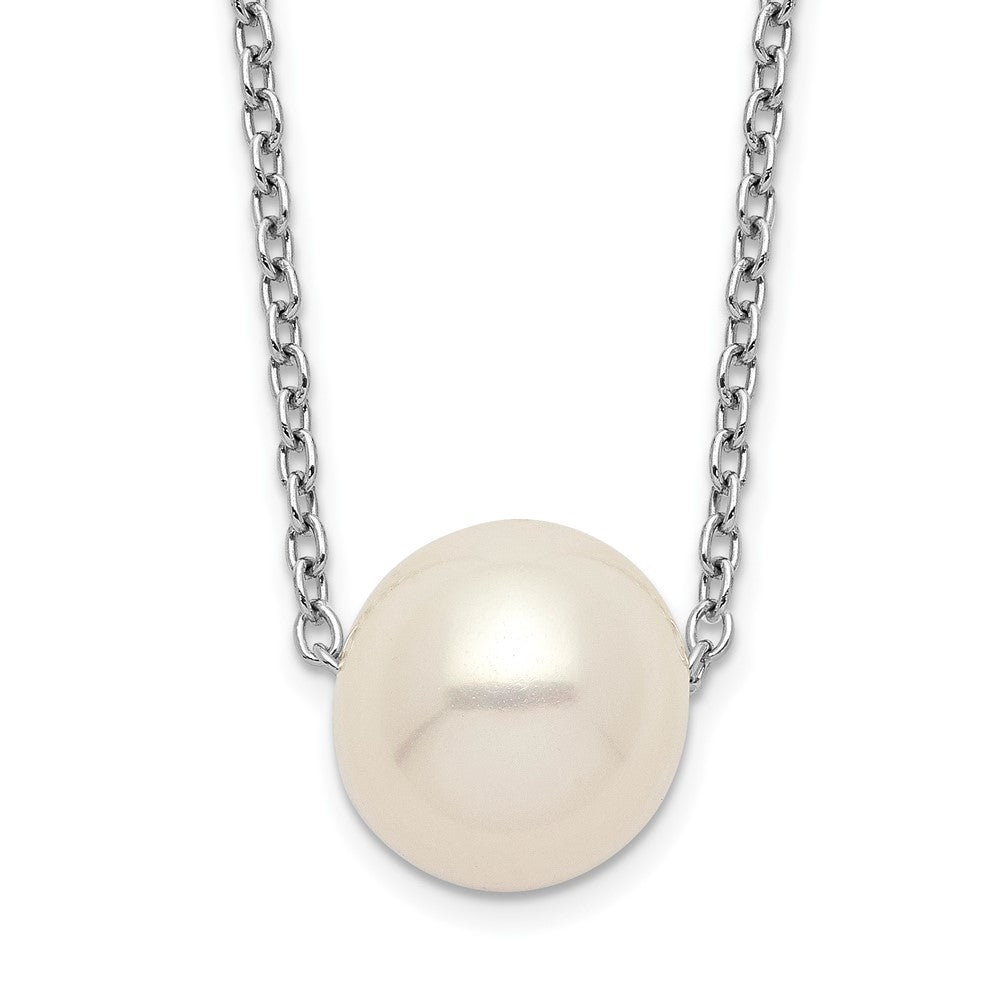 Sterling Silver Rhodium-plated 9-10mm White Near Round FWC Pearl Necklace