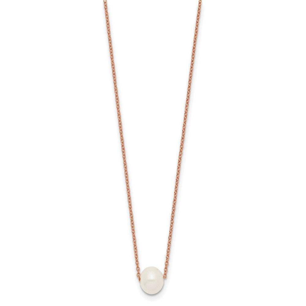 Sterling Silver Rose-plated 18k Flash-pl 8-9mm White FWC Pearl Necklace