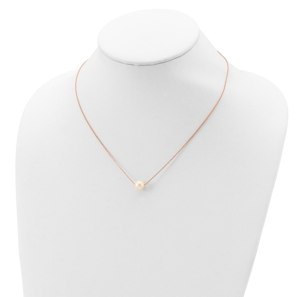 Sterling Silver Rose-plated 18k Flash-pl 8-9mm White FWC Pearl Necklace