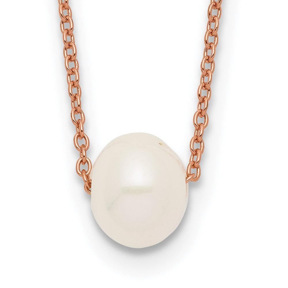 Sterling Silver Rose-plated 18k Flash-pl 8-9mm White FWC Pearl Necklace
