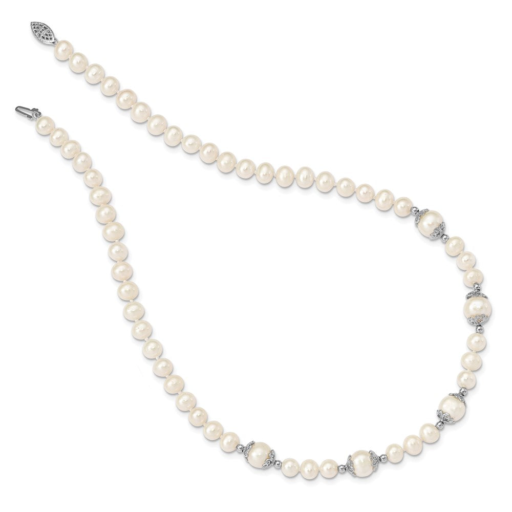 Sterling Silver Rhod-plated 6-9mm FW Cultured Pearl 5-station Necklace