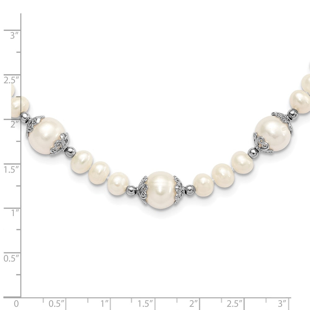 Sterling Silver Rhod-plated 6-9mm FW Cultured Pearl 5-station Necklace