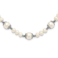 Sterling Silver Rhod-plated 6-9mm FW Cultured Pearl 5-station Necklace