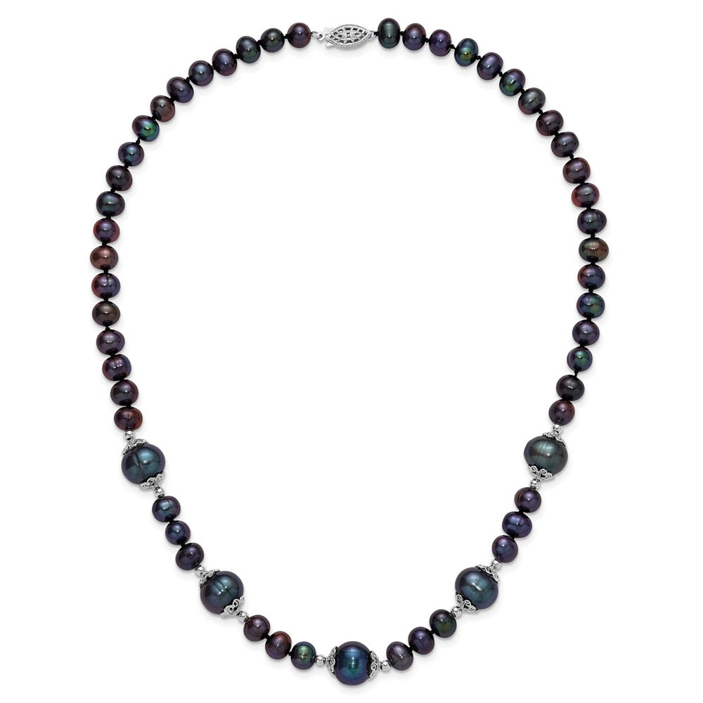 Sterling Silver Rh-plated 6-9mm Black FWC Pearl 5-station Necklace
