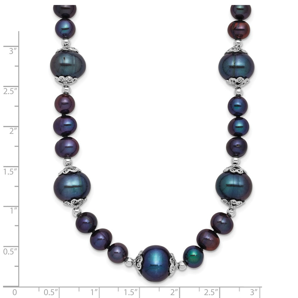 Sterling Silver Rh-plated 6-9mm Black FWC Pearl 5-station Necklace