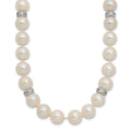 Sterling Silver Rhod-plat 9-10mm White Near Round FWC Pearl CZ Necklace