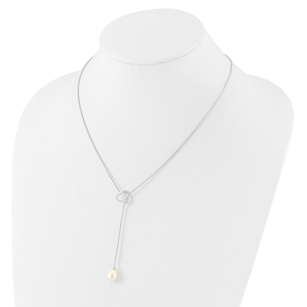 Sterling Silver RH-plated 7-8mm Rice FWC Pearl Heart 20in Necklace