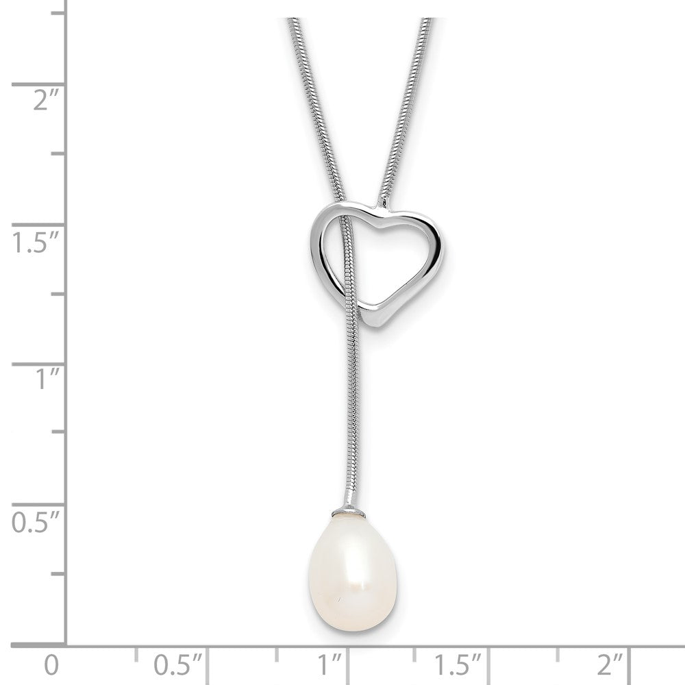 Sterling Silver RH-plated 7-8mm Rice FWC Pearl Heart 20in Necklace