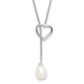 Sterling Silver RH-plated 7-8mm Rice FWC Pearl Heart 20in Necklace