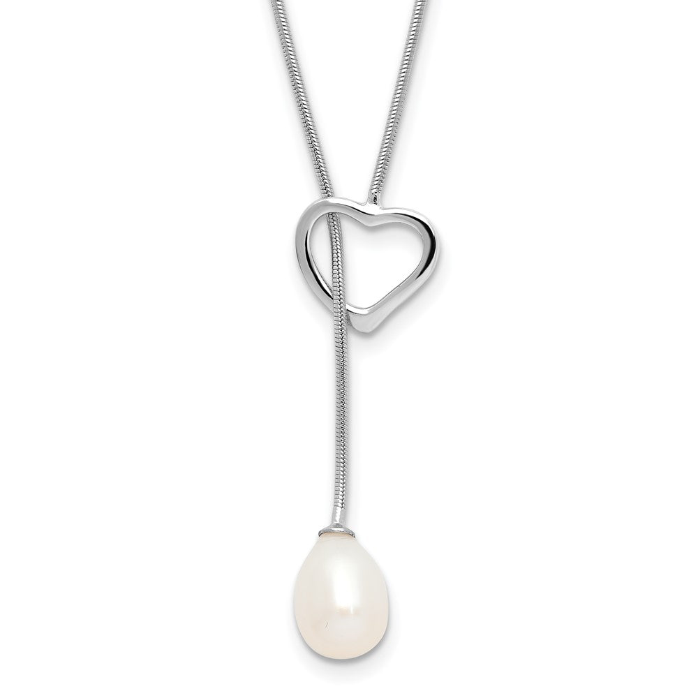 Sterling Silver RH-plated 7-8mm Rice FWC Pearl Heart 20in Necklace