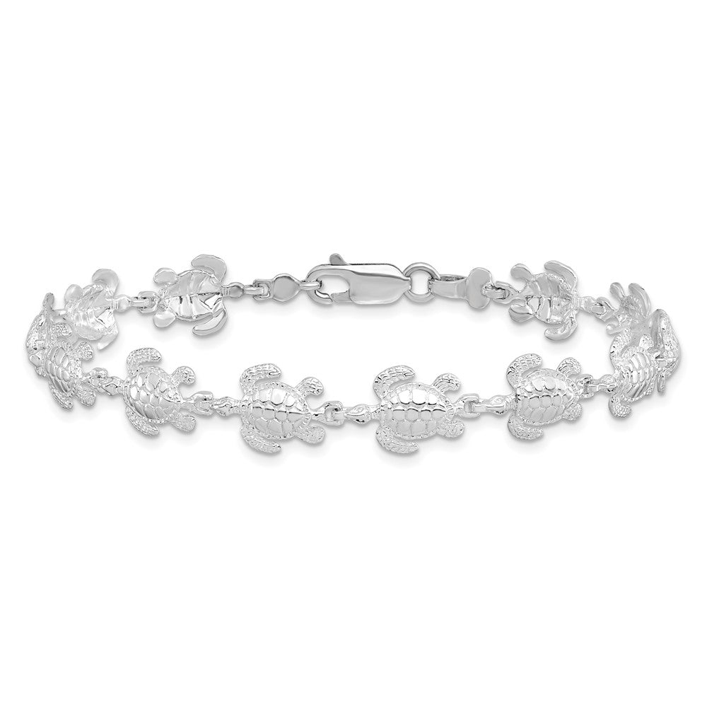 Sterling Silver Rhodium-plated Polished Sea Turtle Bracelet
