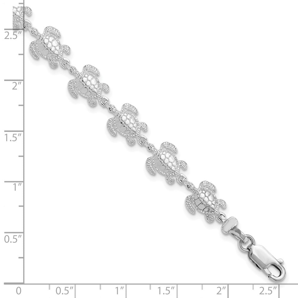 Sterling Silver Rhodium-plated Polished Sea Turtle Bracelet