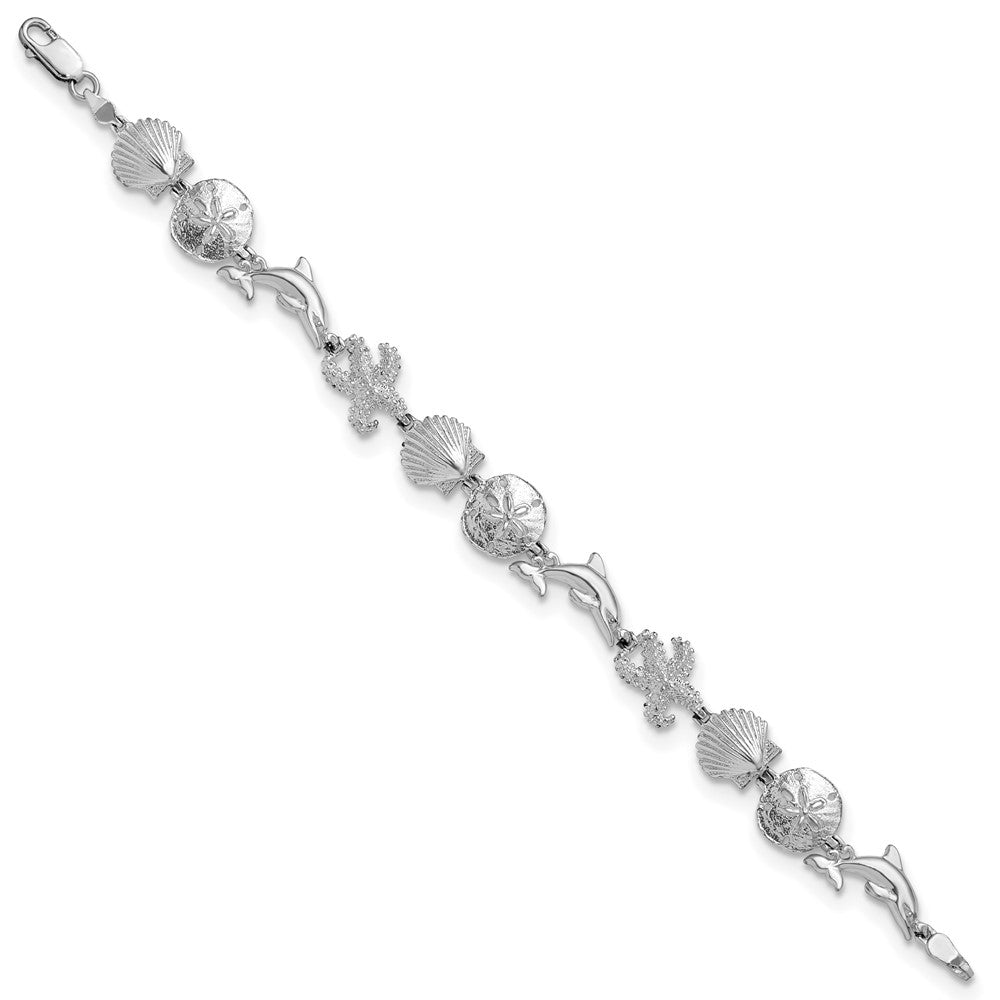 Sterling Silver Rhodium-plated Polished Sea Life Bracelet