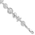 Sterling Silver Rhod-plated Polished Starfish,Shells,Sand Dollar Bracelet