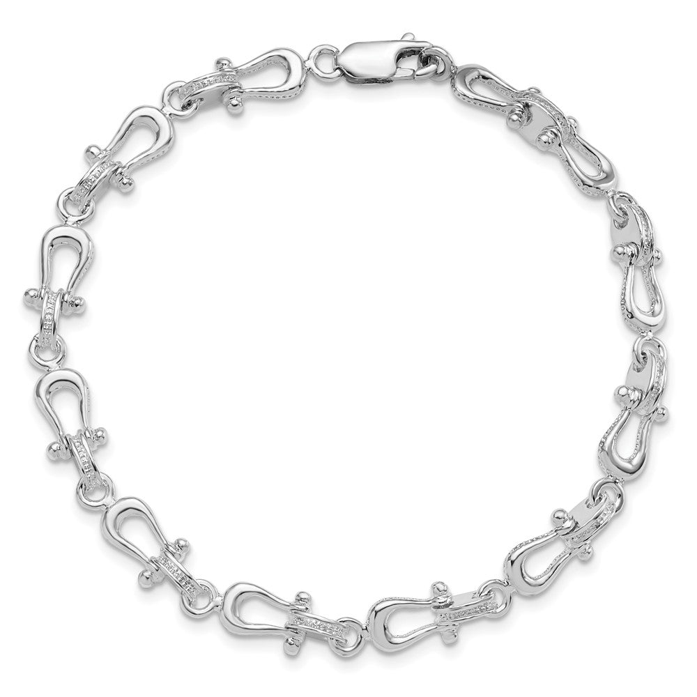 Sterling Silver Rhodium-plated Polished/Textured Mariners Link Bracelet