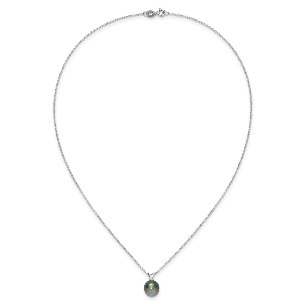 Sterling Silver Rhodium 9-10mm Teardrop Tahit Saltwater Pearl Necklace