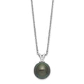 Sterling Silver Rhodium 9-10mm Teardrop Tahit Saltwater Pearl Necklace