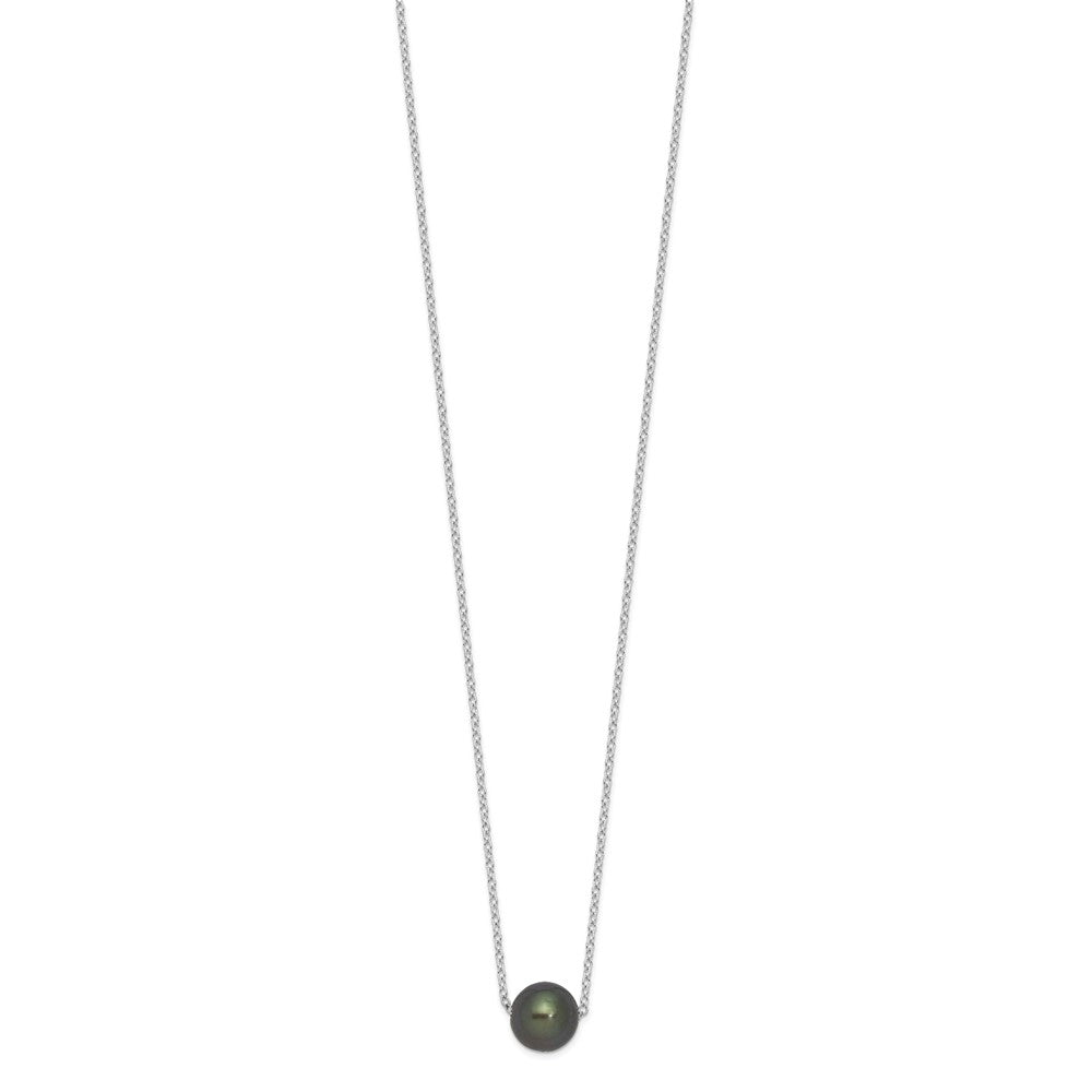 Sterling Silver Rhodium 8-9mm Semi-rd Tahit Saltwater Pearl Necklace
