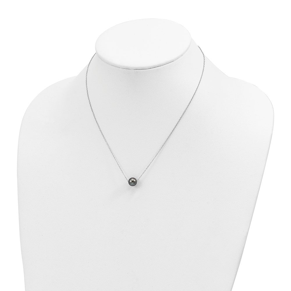 Sterling Silver Rhodium 8-9mm Semi-rd Tahit Saltwater Pearl Necklace