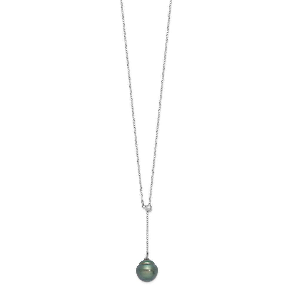 Sterling Silver Rhodium 9-10mm Baroque Tahit Saltwater Pearl Necklace