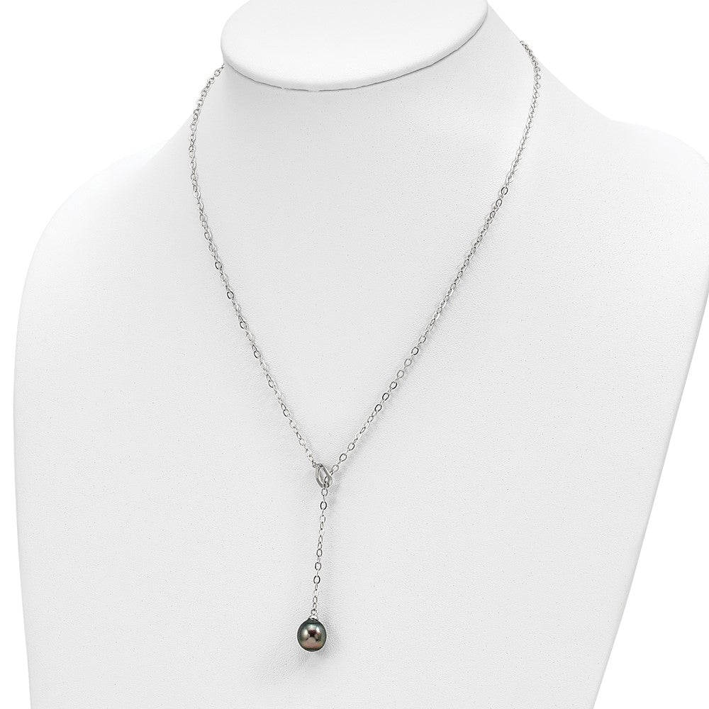 Sterling Silver Rhodium 9-10mm Teardrop Tahit Saltwater Pearl Slide Necklac