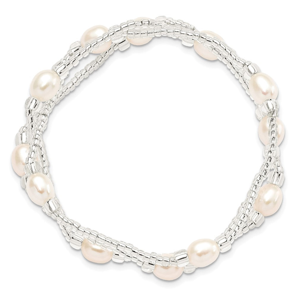 6-8mm White Rice FWC Pearl and Glass Bead Stretch 3-Bracelet Set