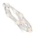 6-8mm White Rice FWC Pearl and Glass Bead Stretch 3-Bracelet Set
