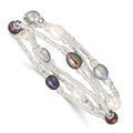 6-8mm Wht/Bk/Grey Rice FWC Pearl and Glass Bead Stretch 3-Bracelet Set